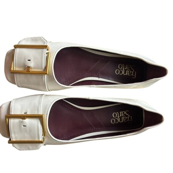 Franco Sarto Cream Patent Leather Buckle Flats With Square Toe & Low Heel Womens - Picture 7 of 10